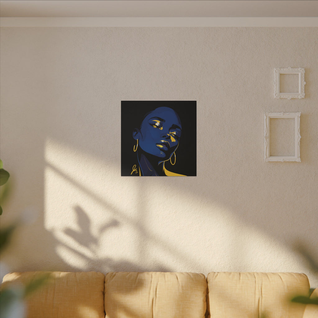Blue Noir Portrait Canvas – Bold Afrocentric Wall Art, Matte Stretched Canvas