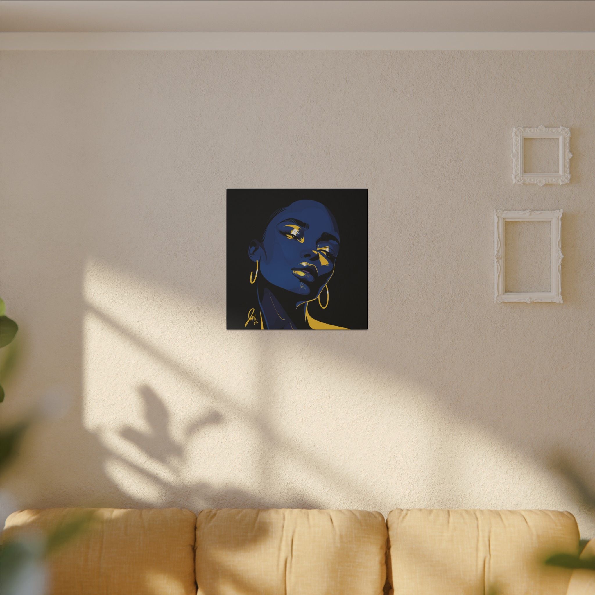 Blue Noir Portrait Canvas – Bold Afrocentric Wall Art, Matte Stretched Canvas