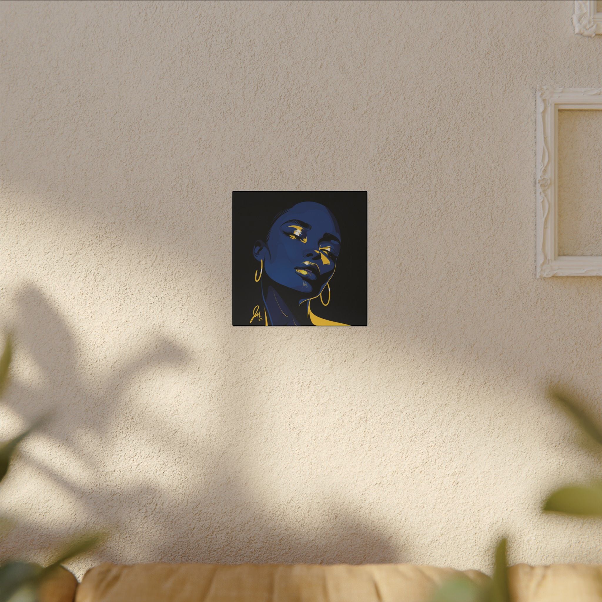 Blue Noir Portrait Canvas – Bold Afrocentric Wall Art, Matte Stretched Canvas