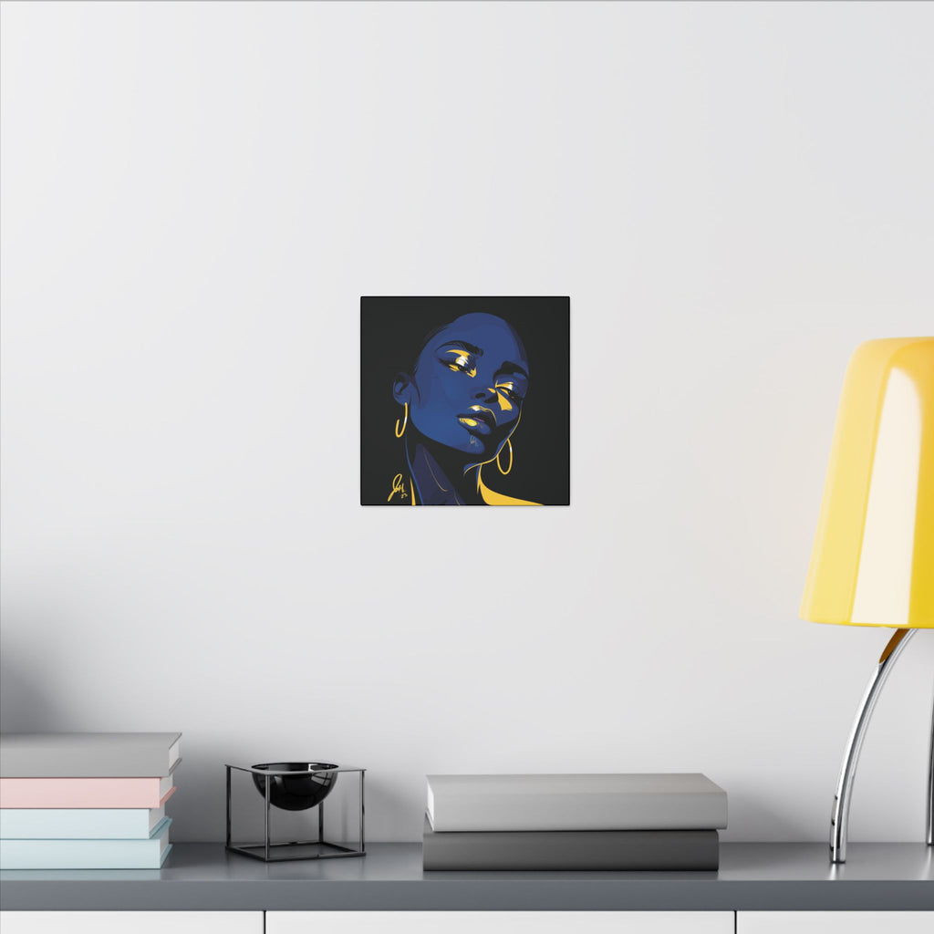 Blue Noir Portrait Canvas – Bold Afrocentric Wall Art, Matte Stretched Canvas