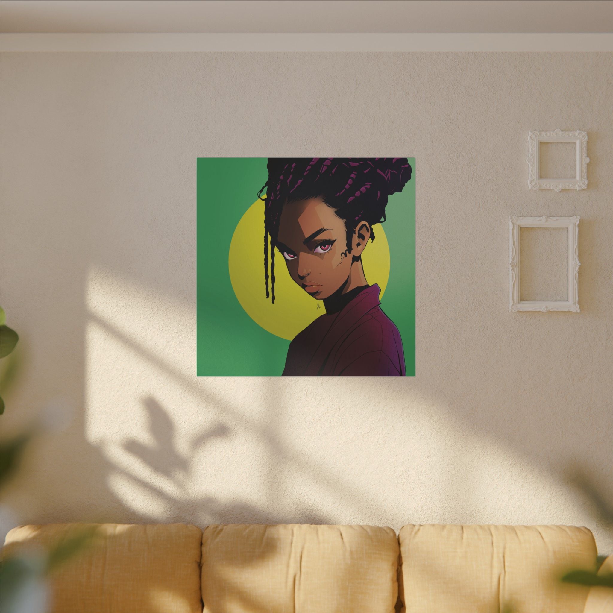 Afro Punk Girl Matte Canvas Print — Bold Green Pop-Art Wall Art