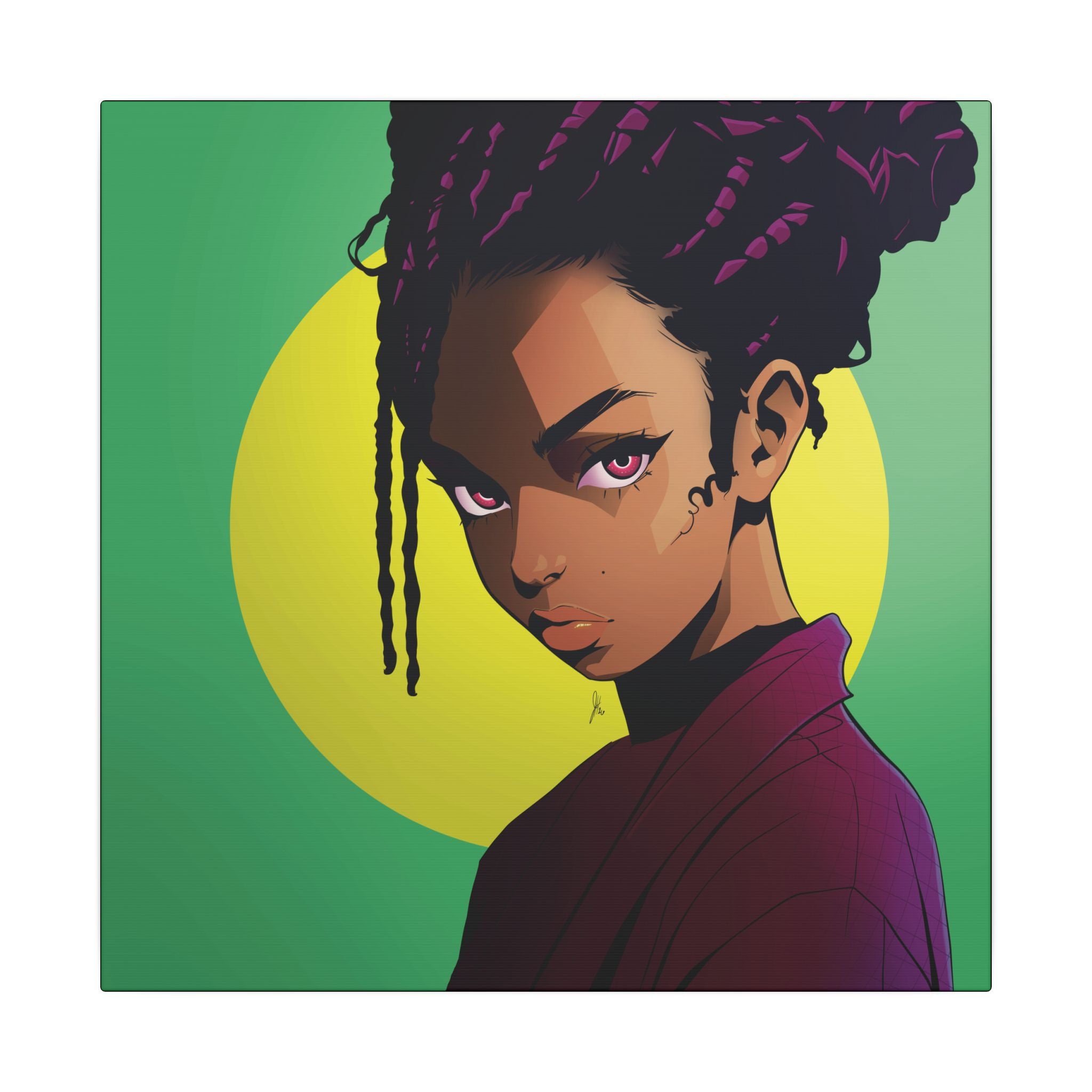 Afro Punk Girl Matte Canvas Print — Bold Green Pop-Art Wall Art