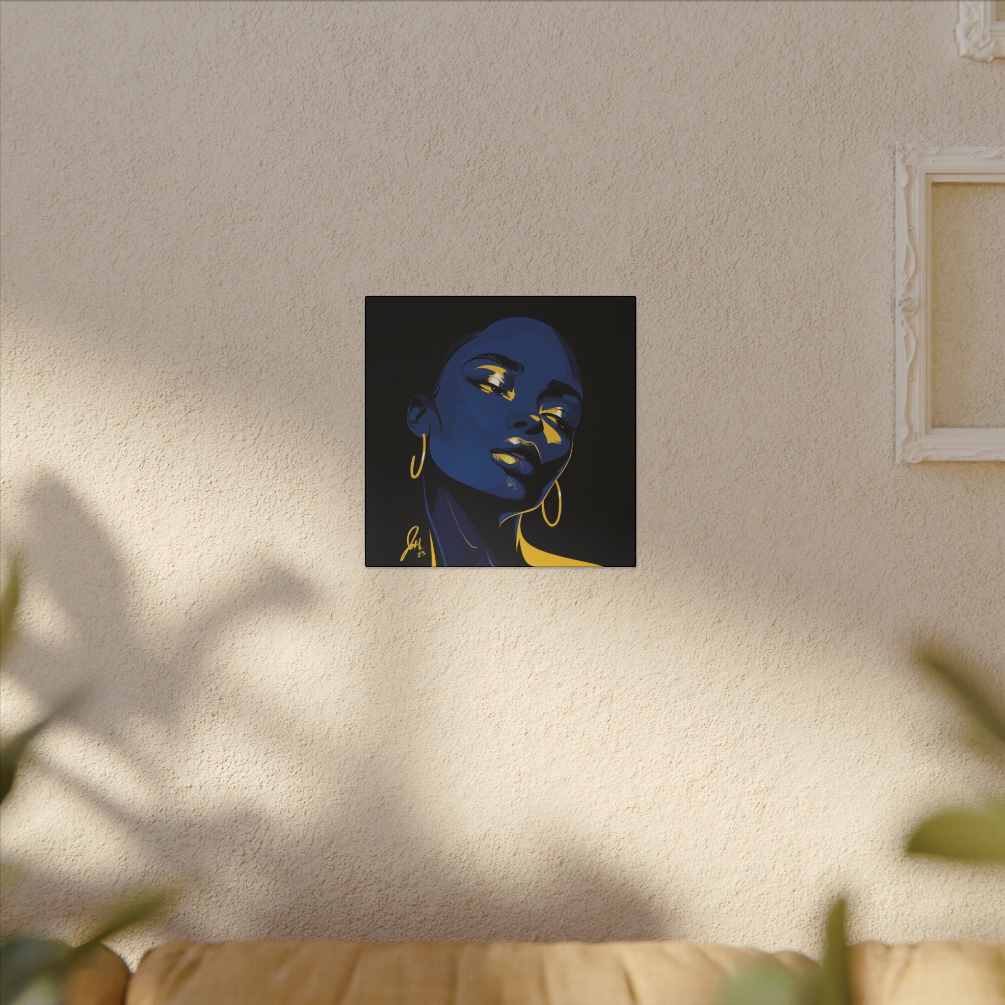 Blue Noir Portrait Canvas – Bold Afrocentric Wall Art, Matte Stretched Canvas