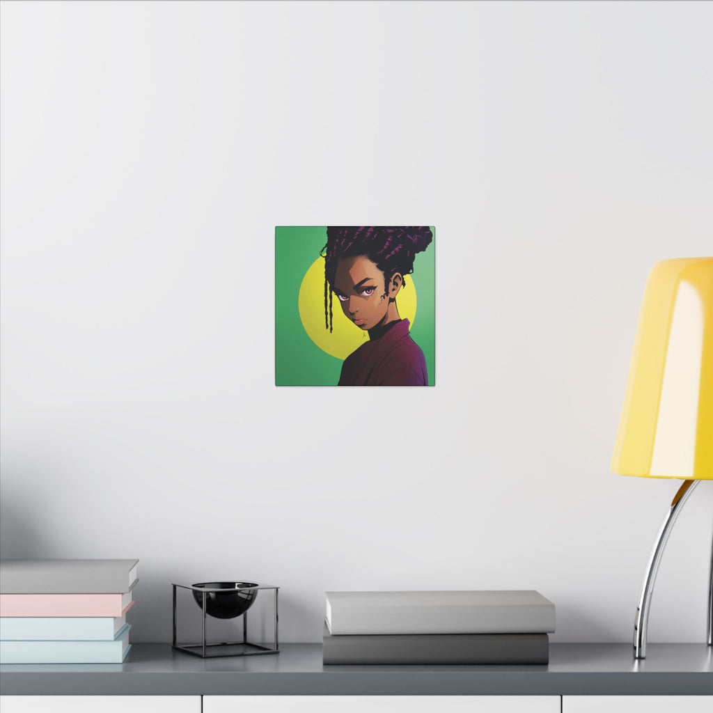 Afro Punk Girl Matte Canvas Print — Bold Green Pop-Art Wall Art