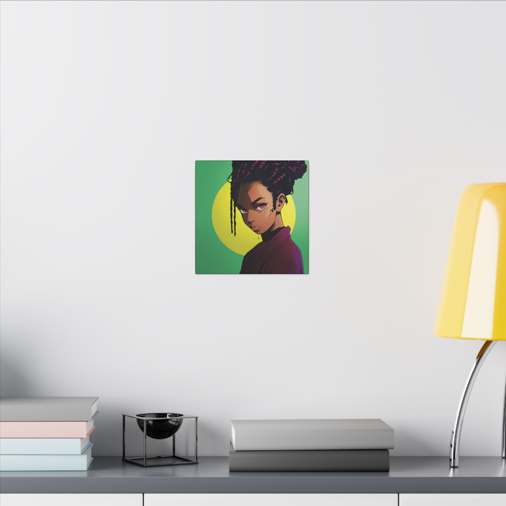 Afro Punk Girl Matte Canvas Print — Bold Green Pop-Art Wall Art