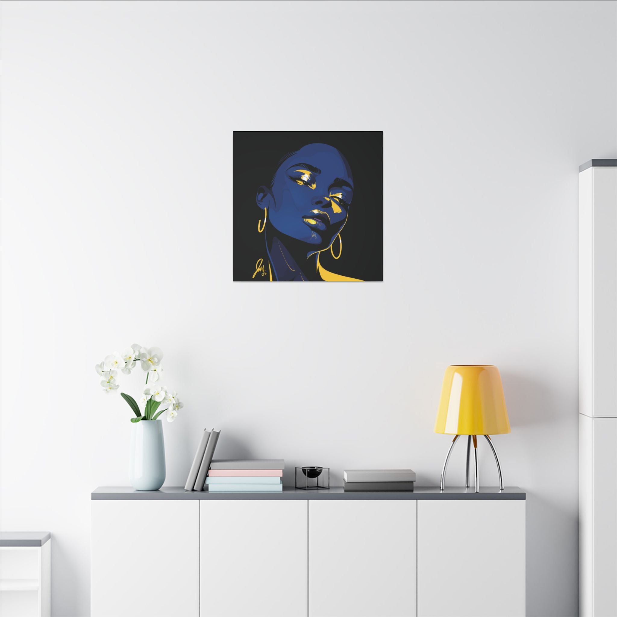 Blue Noir Portrait Canvas – Bold Afrocentric Wall Art, Matte Stretched Canvas