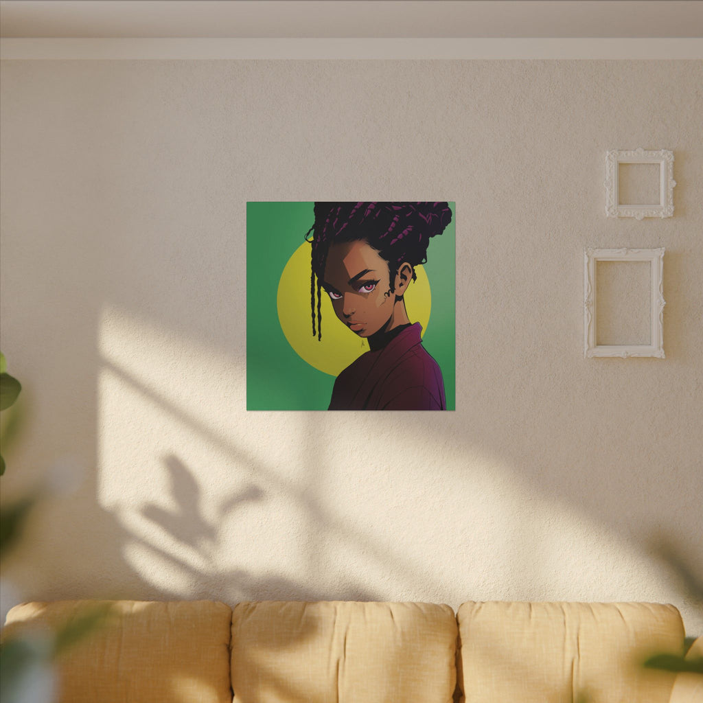 Afro Punk Girl Matte Canvas Print — Bold Green Pop-Art Wall Art