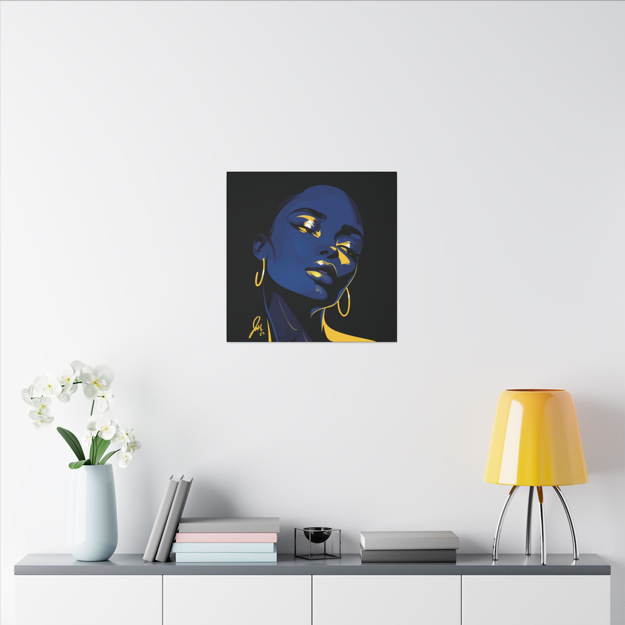 Blue Noir Portrait Canvas – Bold Afrocentric Wall Art, Matte Stretched Canvas