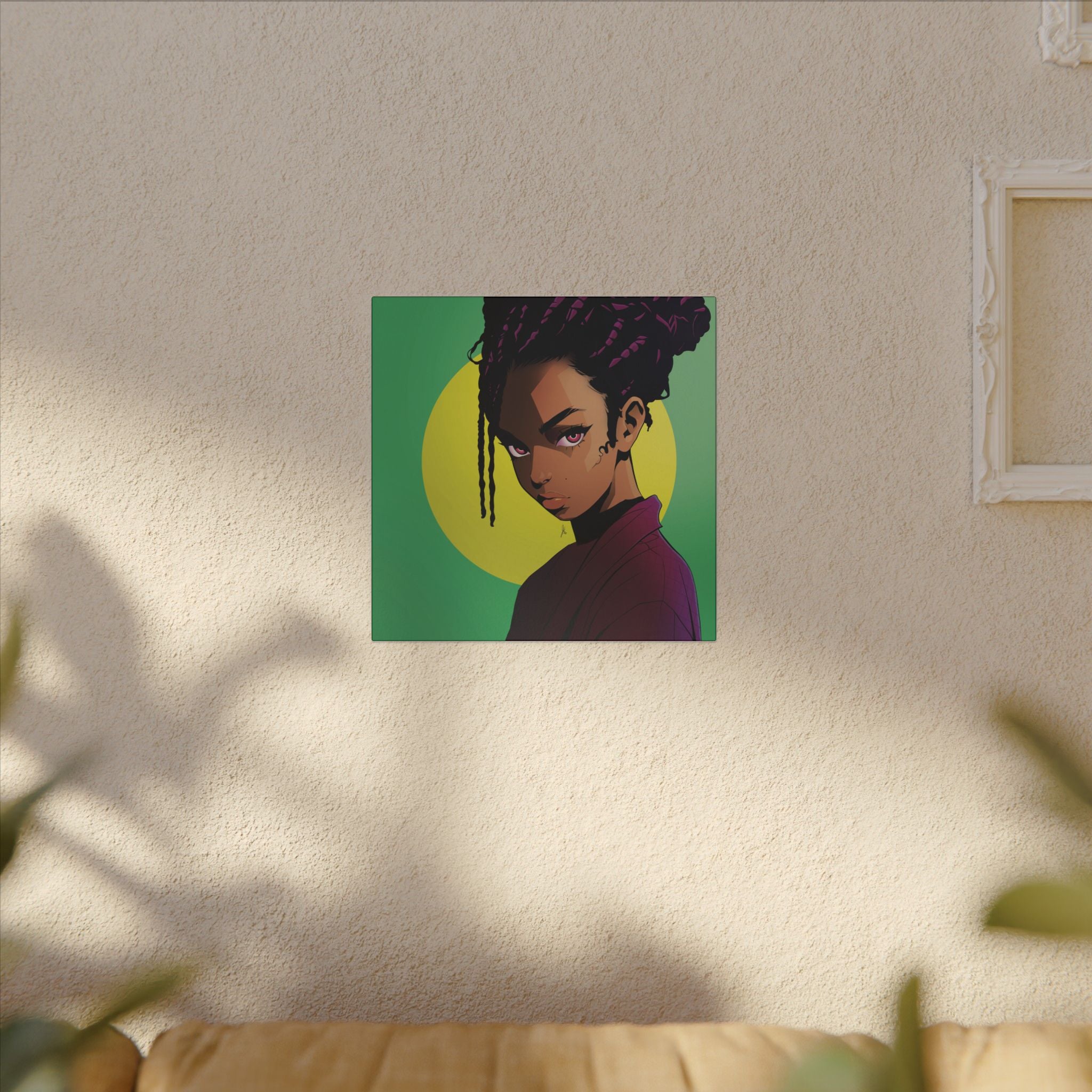 Afro Punk Girl Matte Canvas Print — Bold Green Pop-Art Wall Art