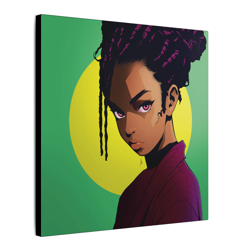Afro Punk Girl Matte Canvas Print — Bold Green Pop-Art Wall Art