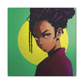 Afro Punk Girl Matte Canvas Print — Bold Green Pop-Art Wall Art
