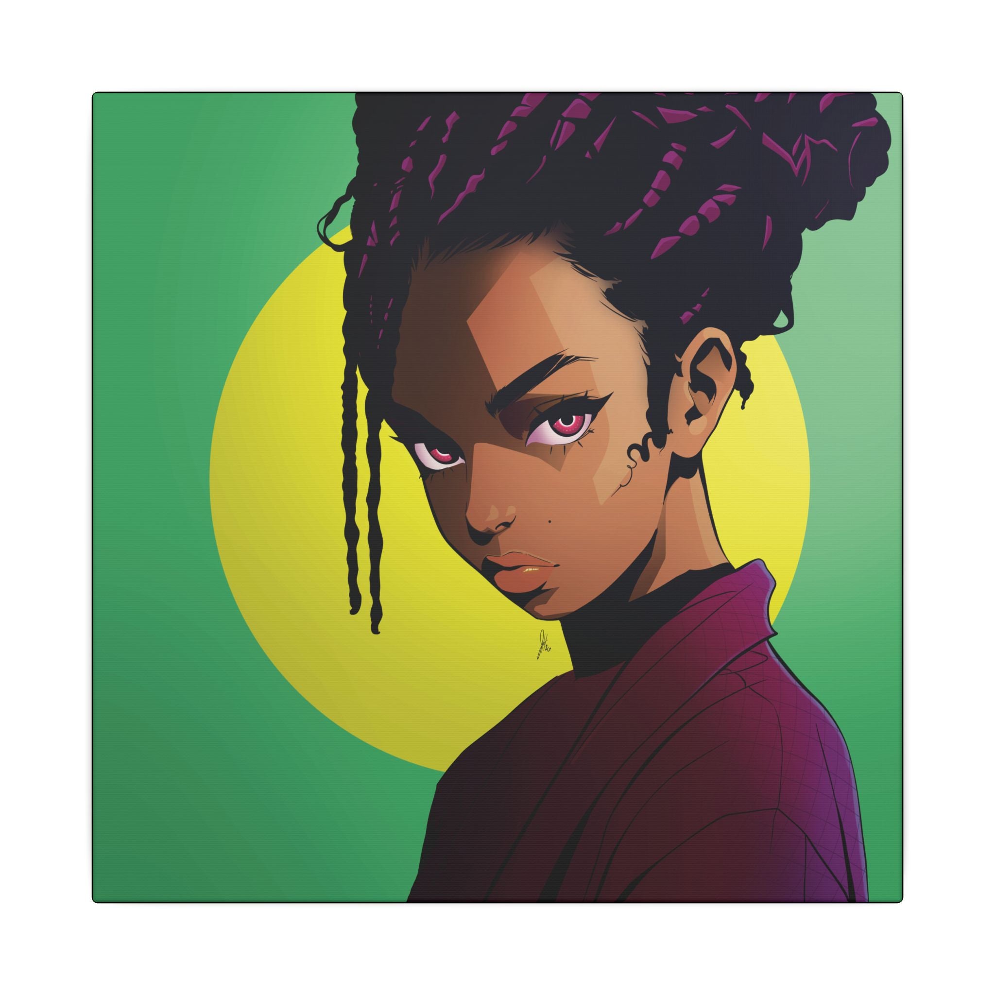 Afro Punk Girl Matte Canvas Print — Bold Green Pop-Art Wall Art
