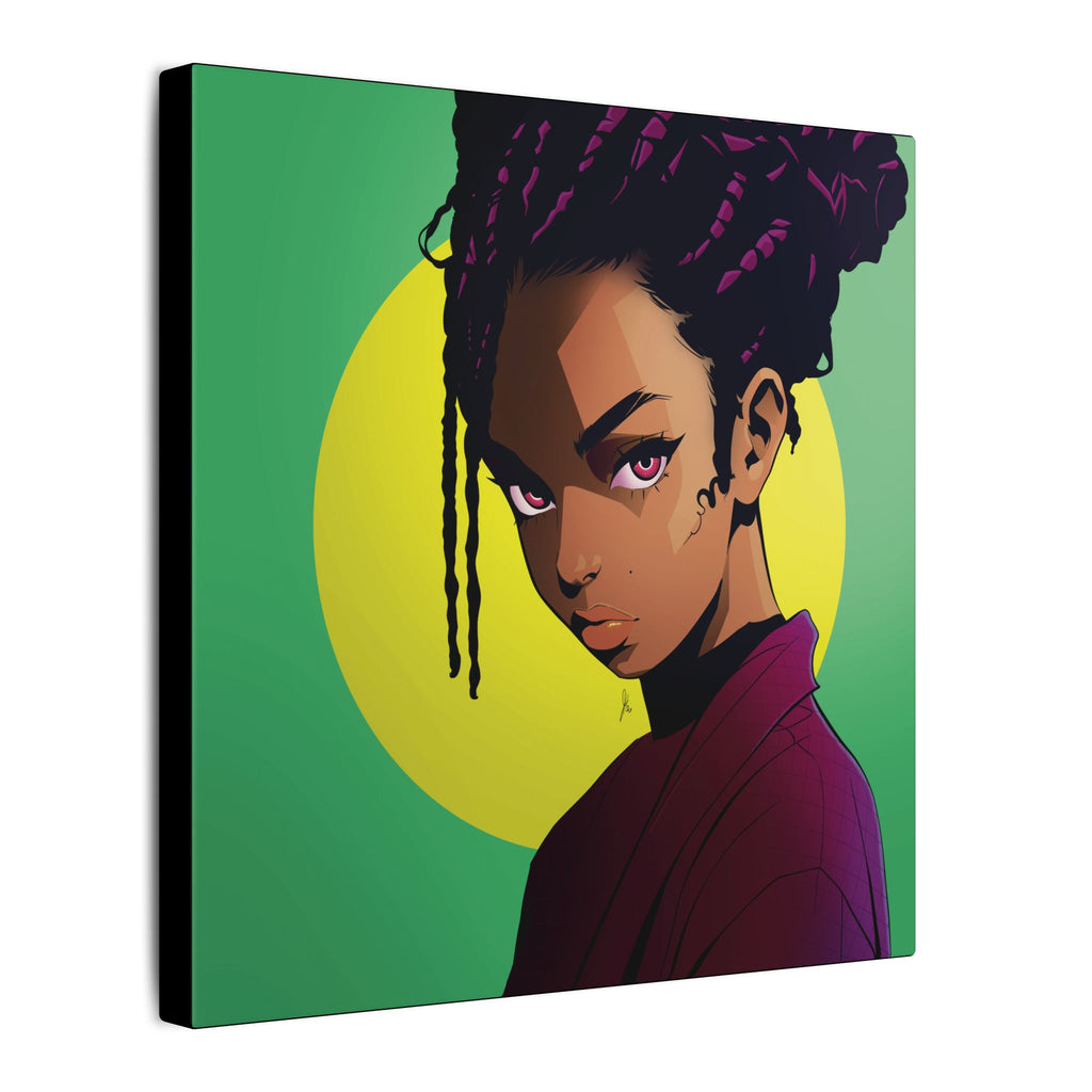 Afro Punk Girl Matte Canvas Print — Bold Green Pop-Art Wall Art