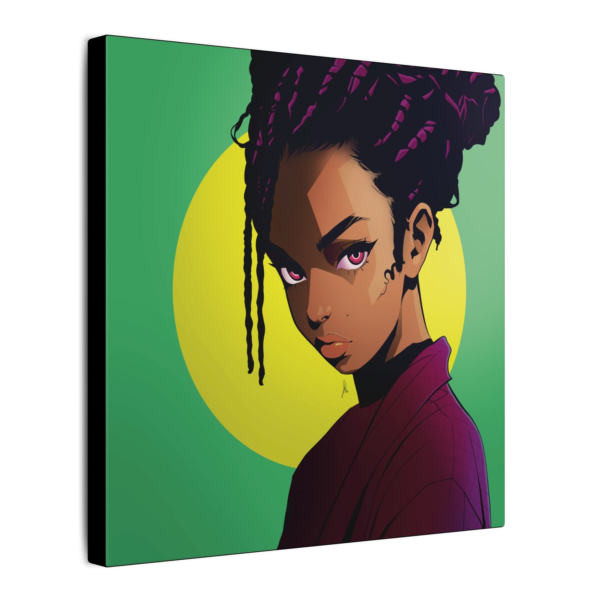 Afro Punk Girl Matte Canvas Print — Bold Green Pop-Art Wall Art