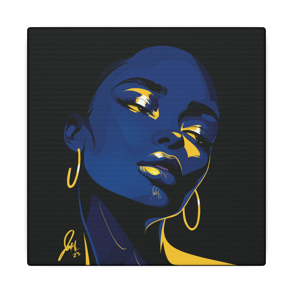Blue Noir Portrait Canvas – Bold Afrocentric Wall Art, Matte Stretched Canvas