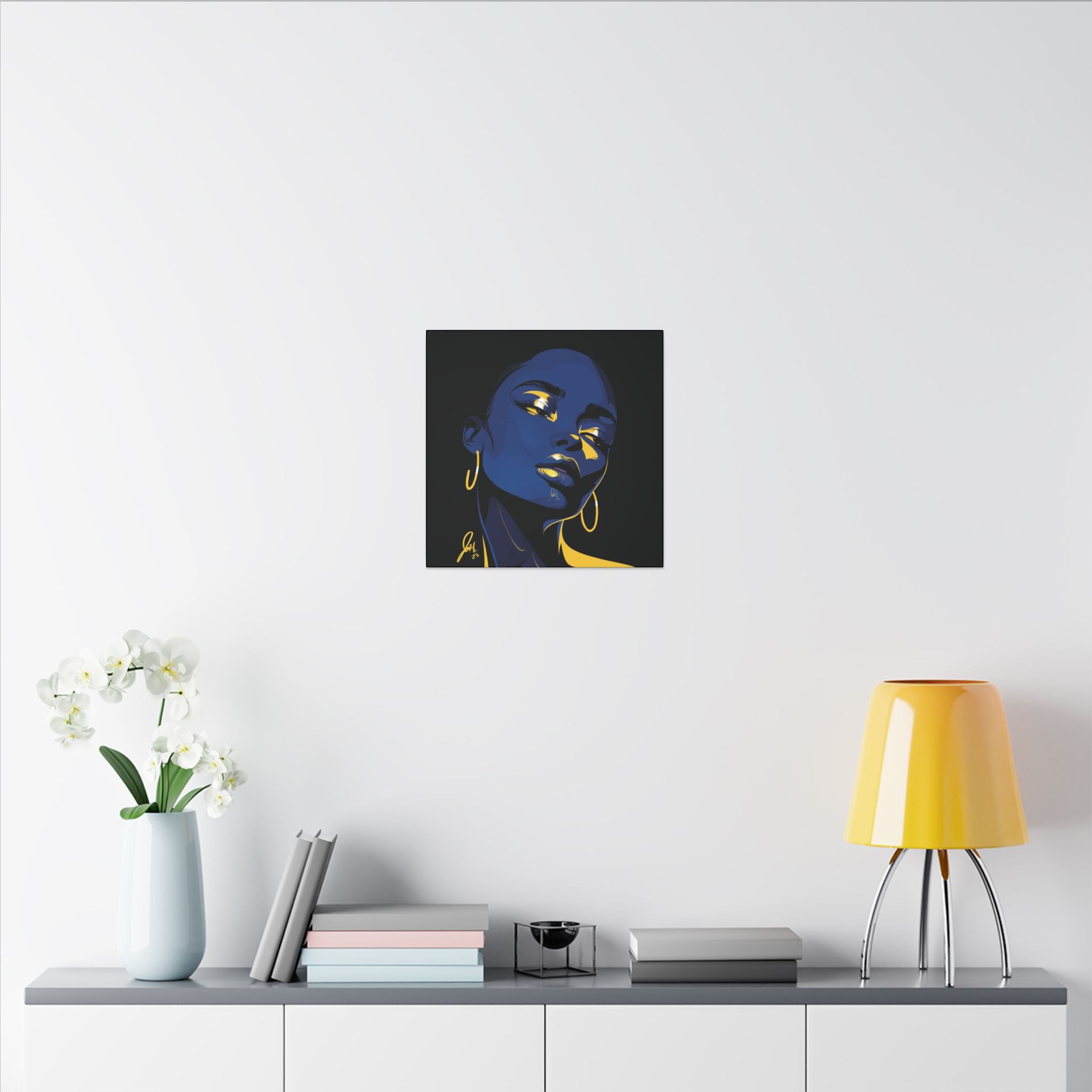 Blue Noir Portrait Canvas – Bold Afrocentric Wall Art, Matte Stretched Canvas