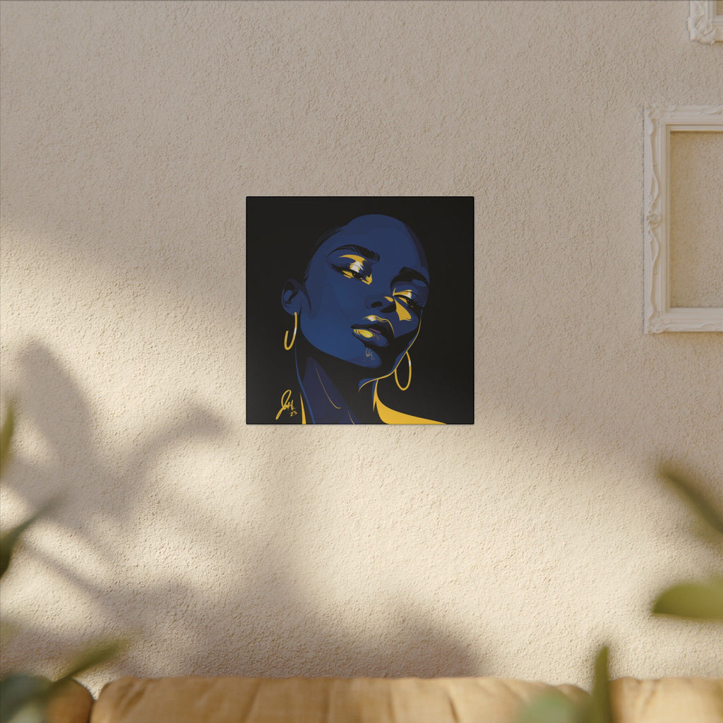 Blue Noir Portrait Canvas – Bold Afrocentric Wall Art, Matte Stretched Canvas