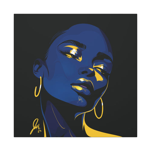 Blue Noir Portrait Canvas – Bold Afrocentric Wall Art, Matte Stretched Canvas