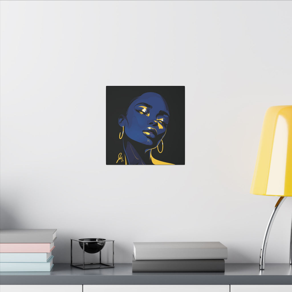Blue Noir Portrait Canvas – Bold Afrocentric Wall Art, Matte Stretched Canvas
