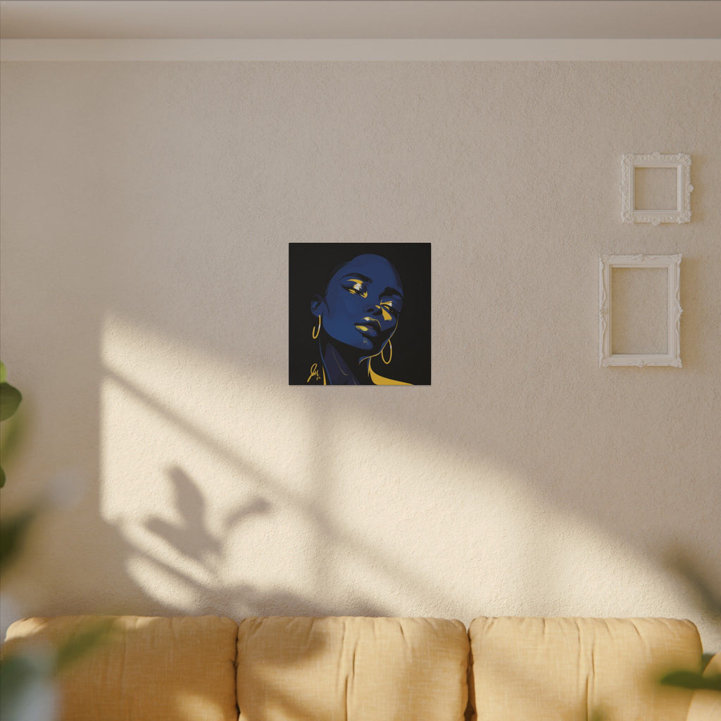 Blue Noir Portrait Canvas – Bold Afrocentric Wall Art, Matte Stretched Canvas