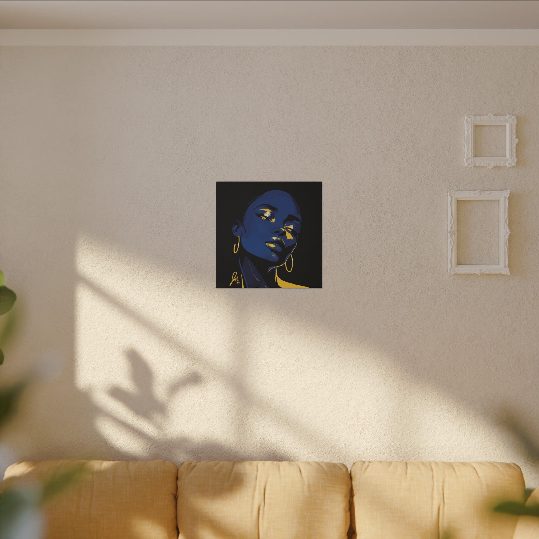 Blue Noir Portrait Canvas – Bold Afrocentric Wall Art, Matte Stretched Canvas