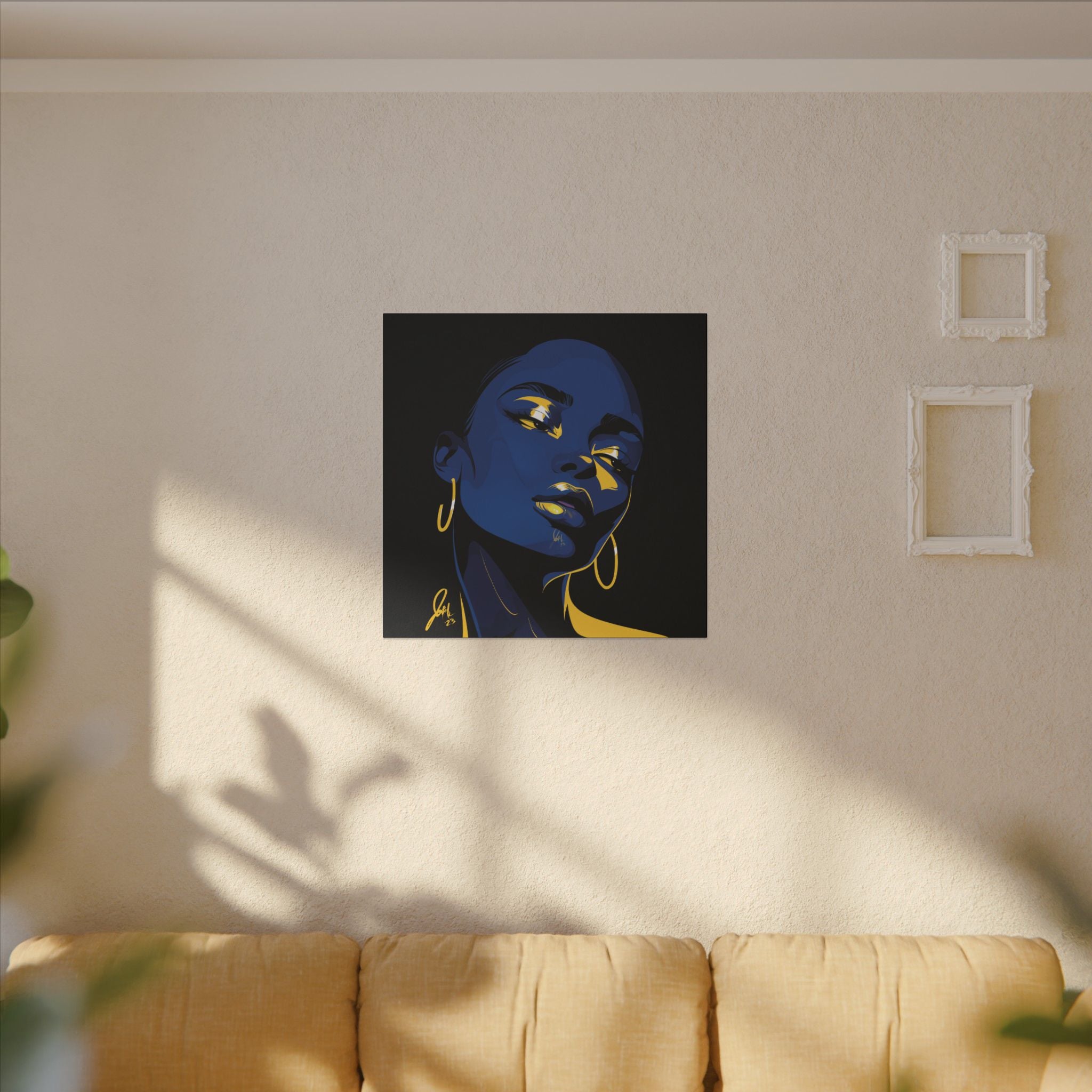Blue Noir Portrait Canvas – Bold Afrocentric Wall Art, Matte Stretched Canvas