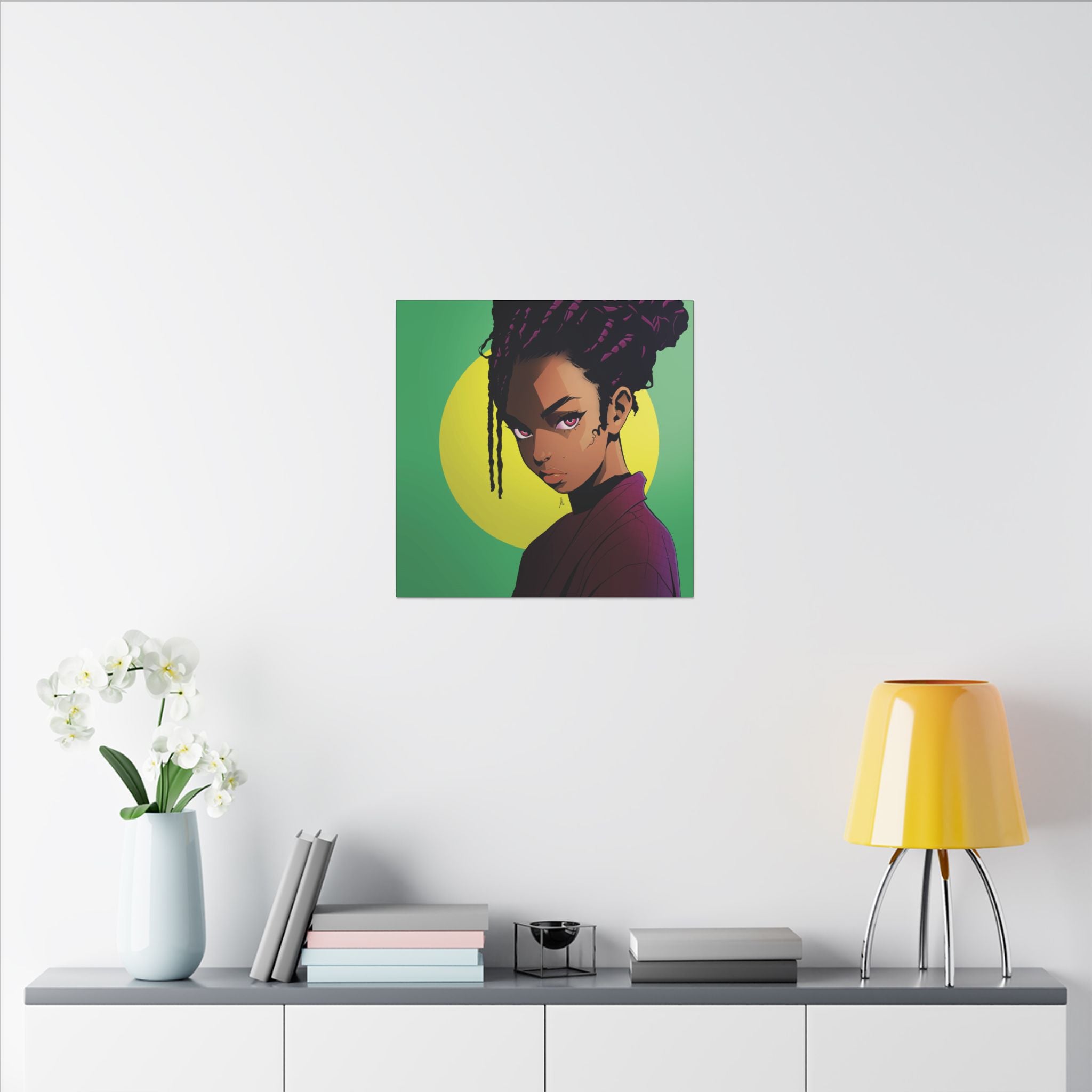 Afro Punk Girl Matte Canvas Print — Bold Green Pop-Art Wall Art