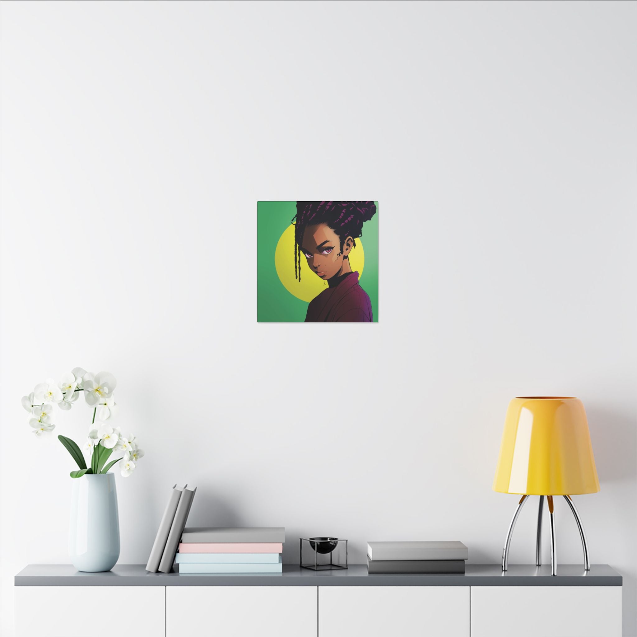 Afro Punk Girl Matte Canvas Print — Bold Green Pop-Art Wall Art