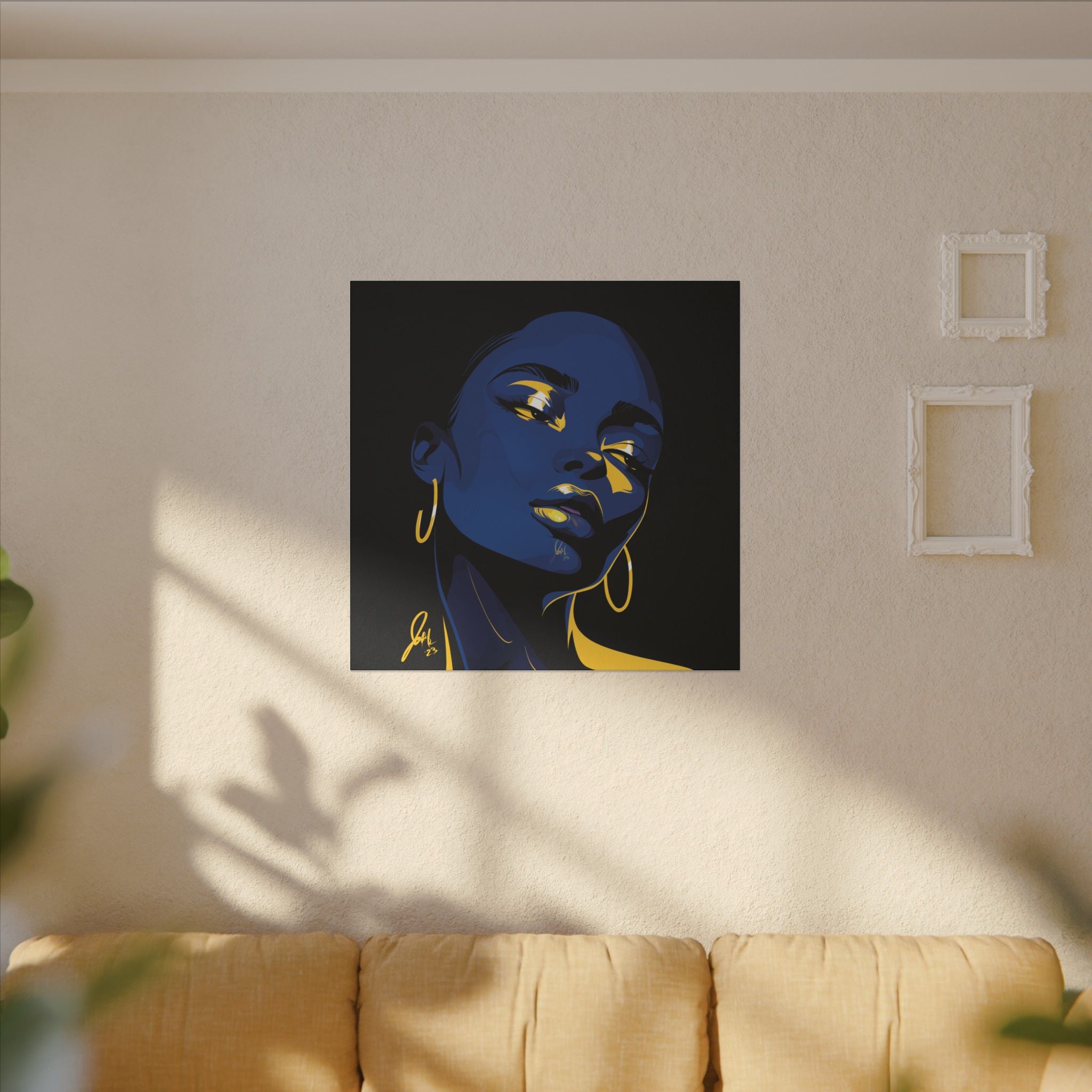 Blue Noir Portrait Canvas – Bold Afrocentric Wall Art, Matte Stretched Canvas