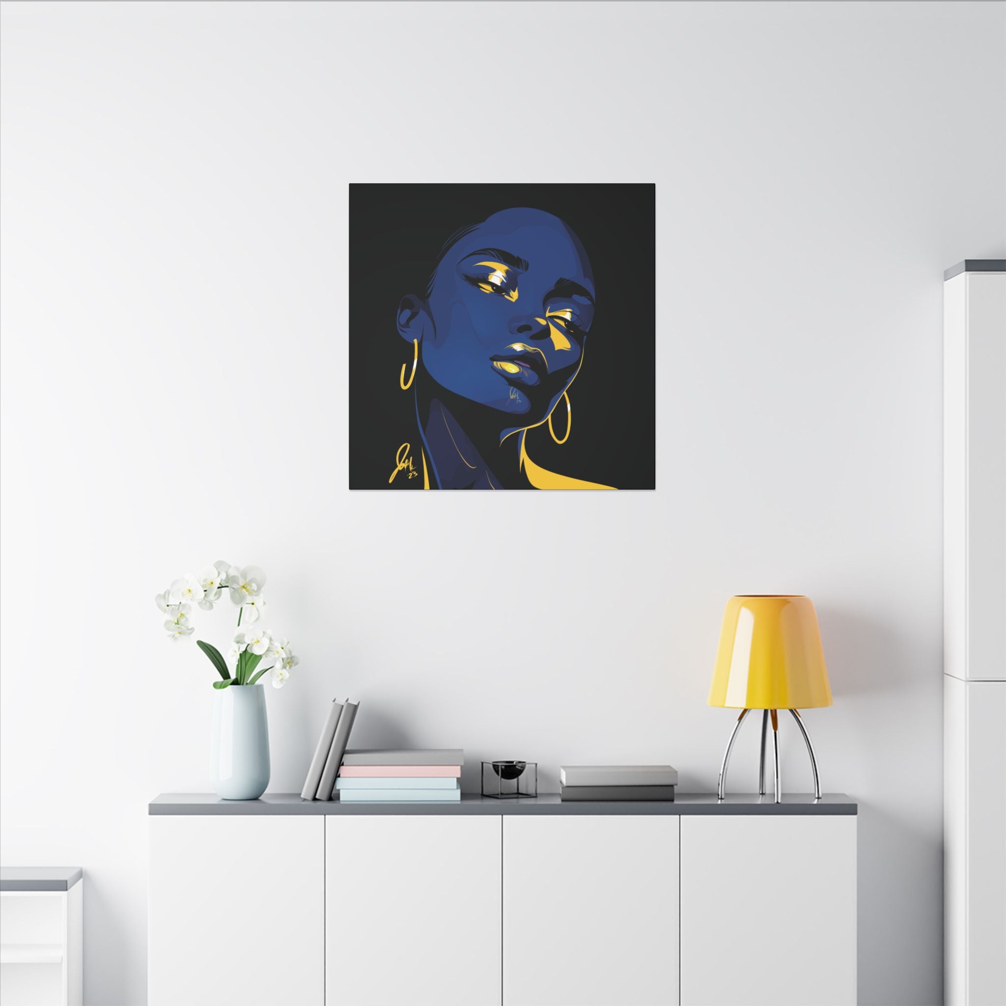 Blue Noir Portrait Canvas – Bold Afrocentric Wall Art, Matte Stretched Canvas