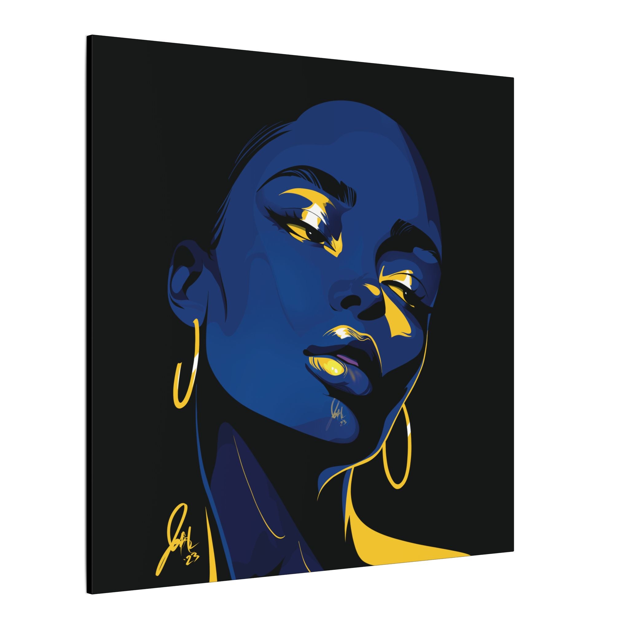 Blue Noir Portrait Canvas – Bold Afrocentric Wall Art, Matte Stretched Canvas
